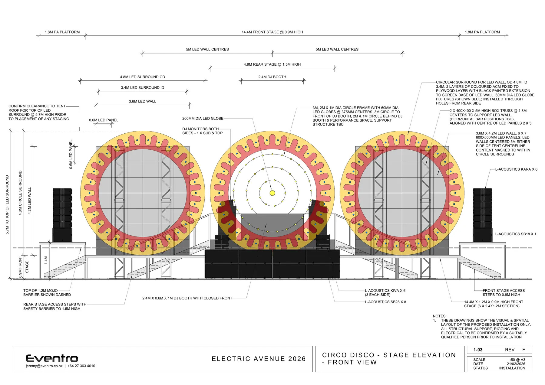 Circo Disco technical stage elevation drawing