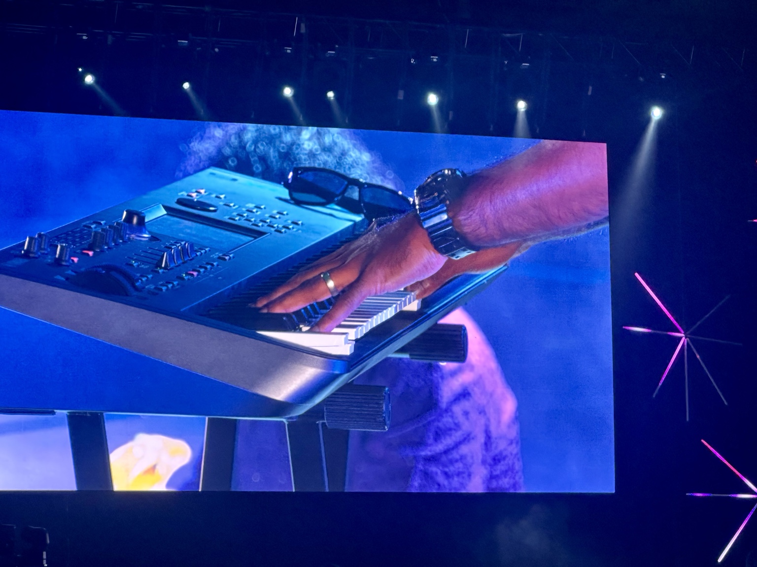 Keyboard performance shown across the large-format LED screen at Waitakere Diwali